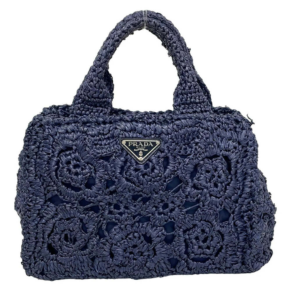 Prada Navy Straw Nylon Tote Bag #324025P76B